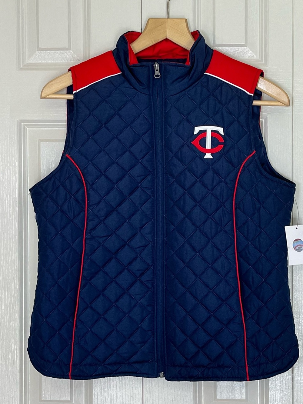 MLB Minnesota Twins Quilted Sleeveless Vest Full Zip Blue/Red Women's Large NEW